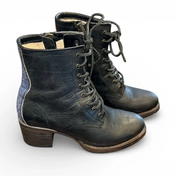 FREEBIRD by Steven Black Leather/Snakeskin Cavalier Ankle Boot Size 9 - Picture 2 of 8